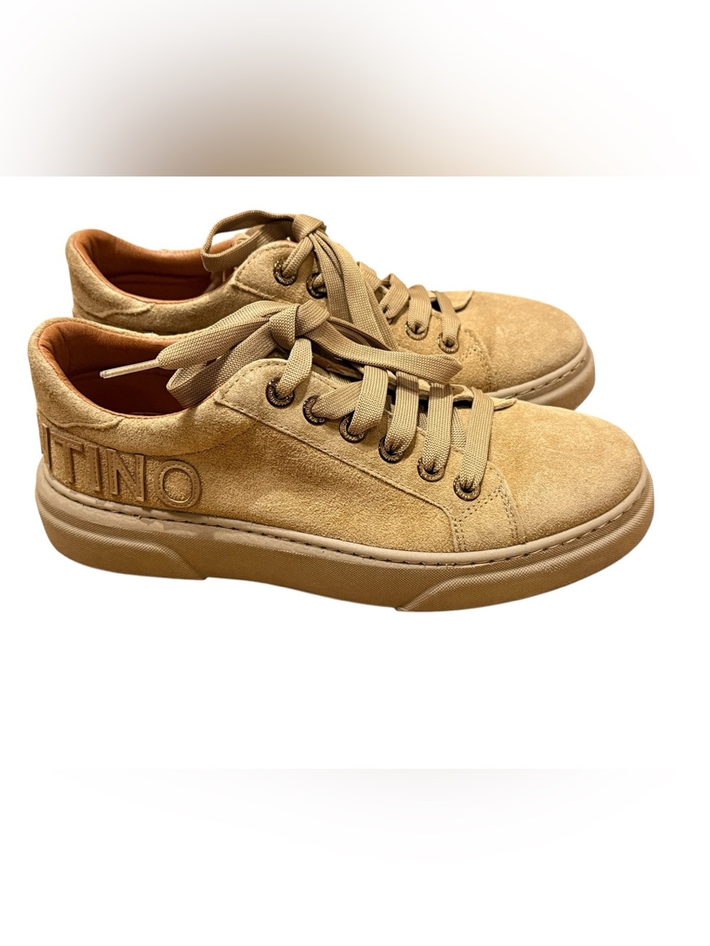 Valentino by Mario Valentino Alice Tan Suede Logo Sneakers Size 8.5